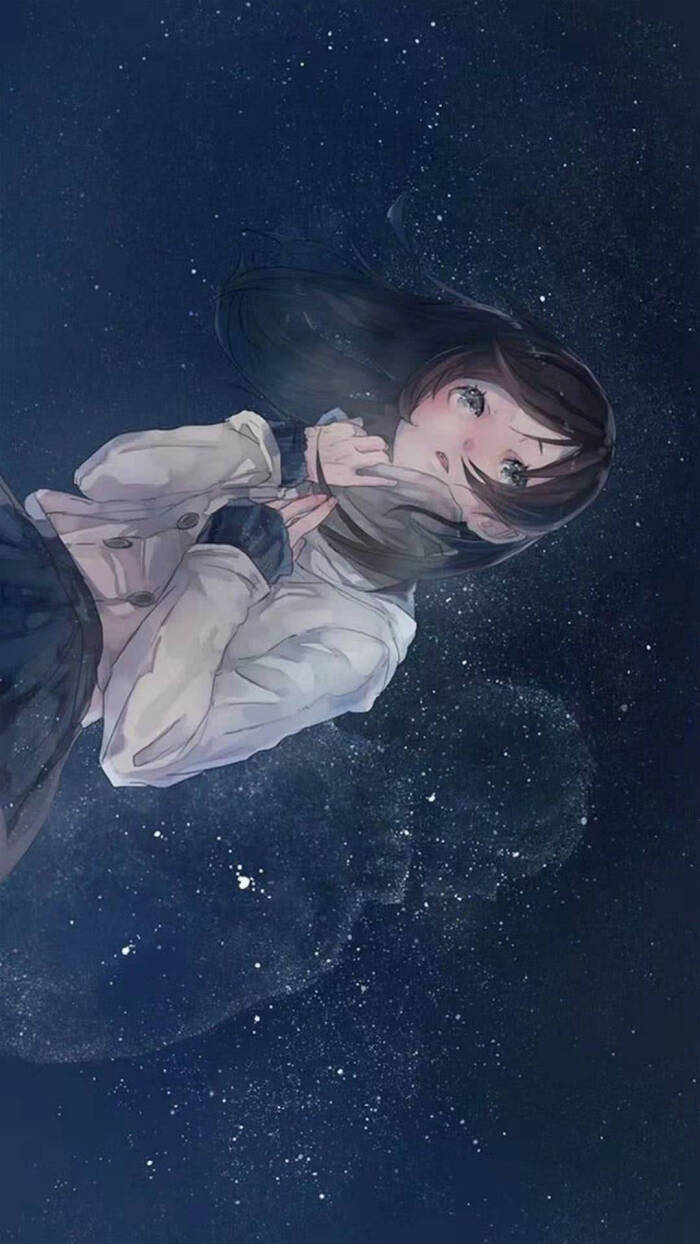 二次元 少女 黑短发 黑瞳 星空 唯美