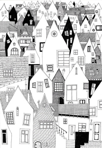 黑白 线描 小房子