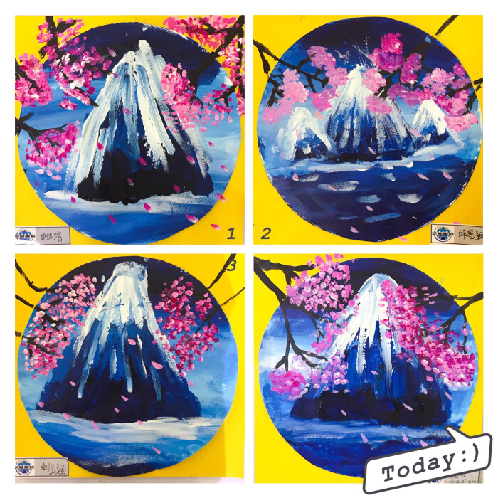 富士山的雪～儿童创意水粉画