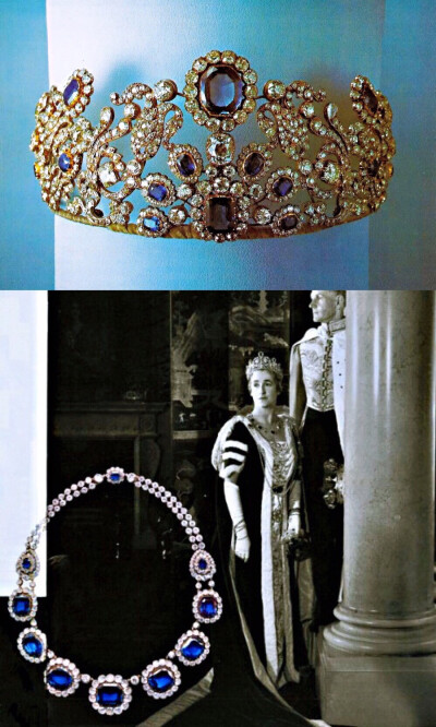 英国第五代乔德蒙利侯爵夫人西贝尔的蓝宝石王冠,有相应的配套项链来