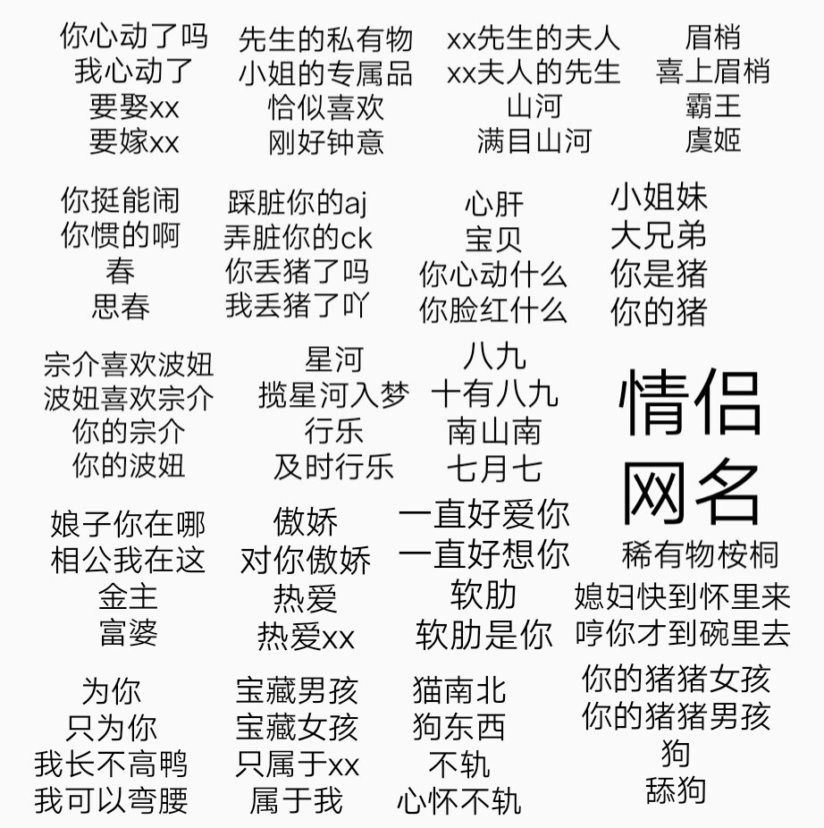 收藏/分享/原创/自制/部分收集于网络/情侣网名/昵称/网名/情侣/文字