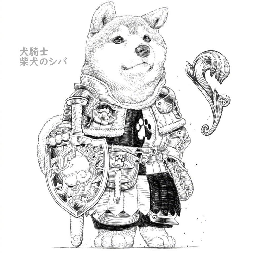 日本插画家ぽん吉 一向喜好萌度满分的猫狗,他把各种猫犬变身骑士