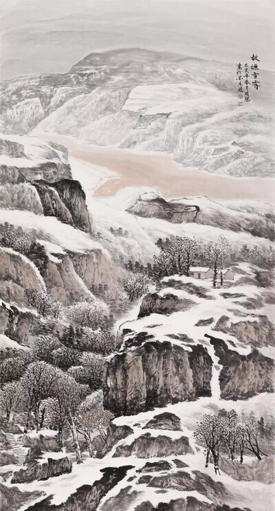 李国胜四尺竖幅山水国画《故塬雪霁》这幅李国胜老师的雪景山水作品