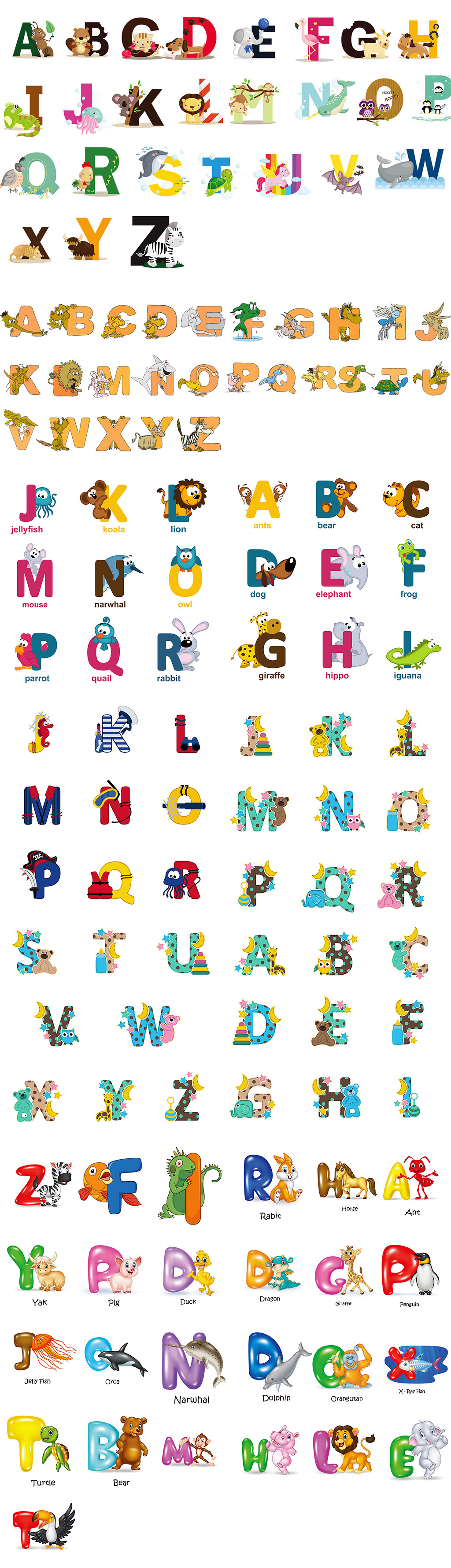 ai矢量卡通创意可爱动物英文字母字体动物园宠物设计素材图片s052