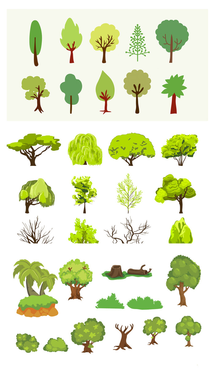 绿色手绘卡通树大树树木植物剪影抽象儿童创意树ai矢量素材s062