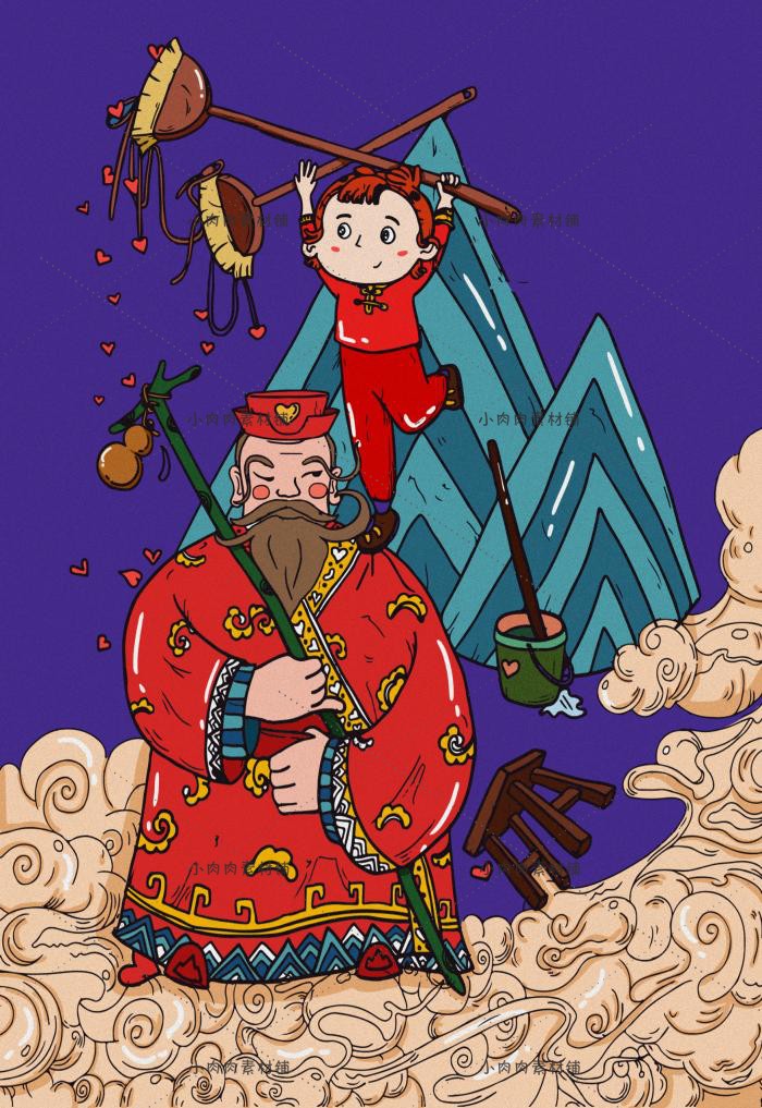 卡通春节过年新年手绘财神插画海报贴纸app素材psd设计素材psd365