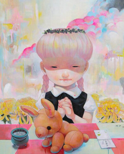 hikari shimoda,日本女画家,出生于 1984年,她的创作主体都是孩子,"