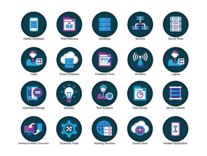 100个web主机数据库管理云托管和架构数据仓库插画图标素材模板设计