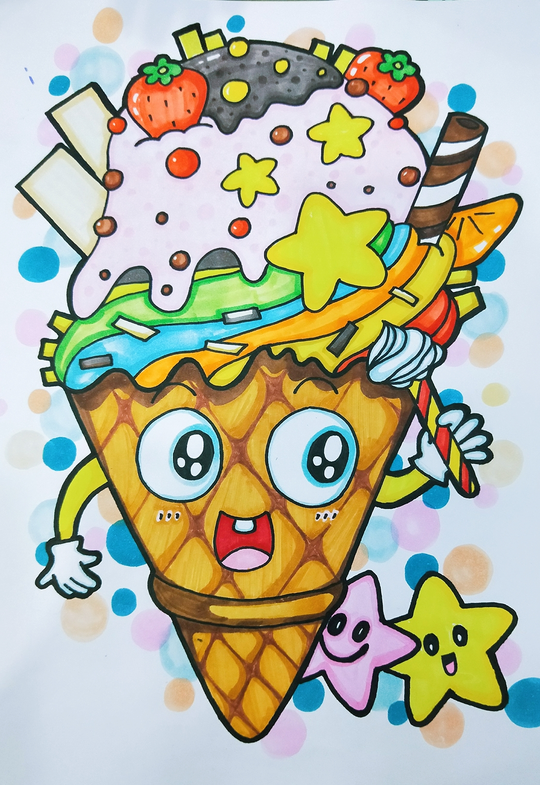 水彩笔儿童画 冰淇淋