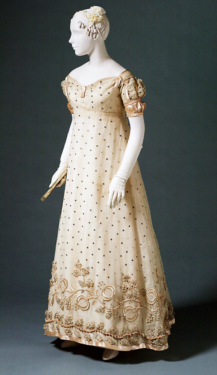帝政时期的精致刺绣花纹的帝政裙