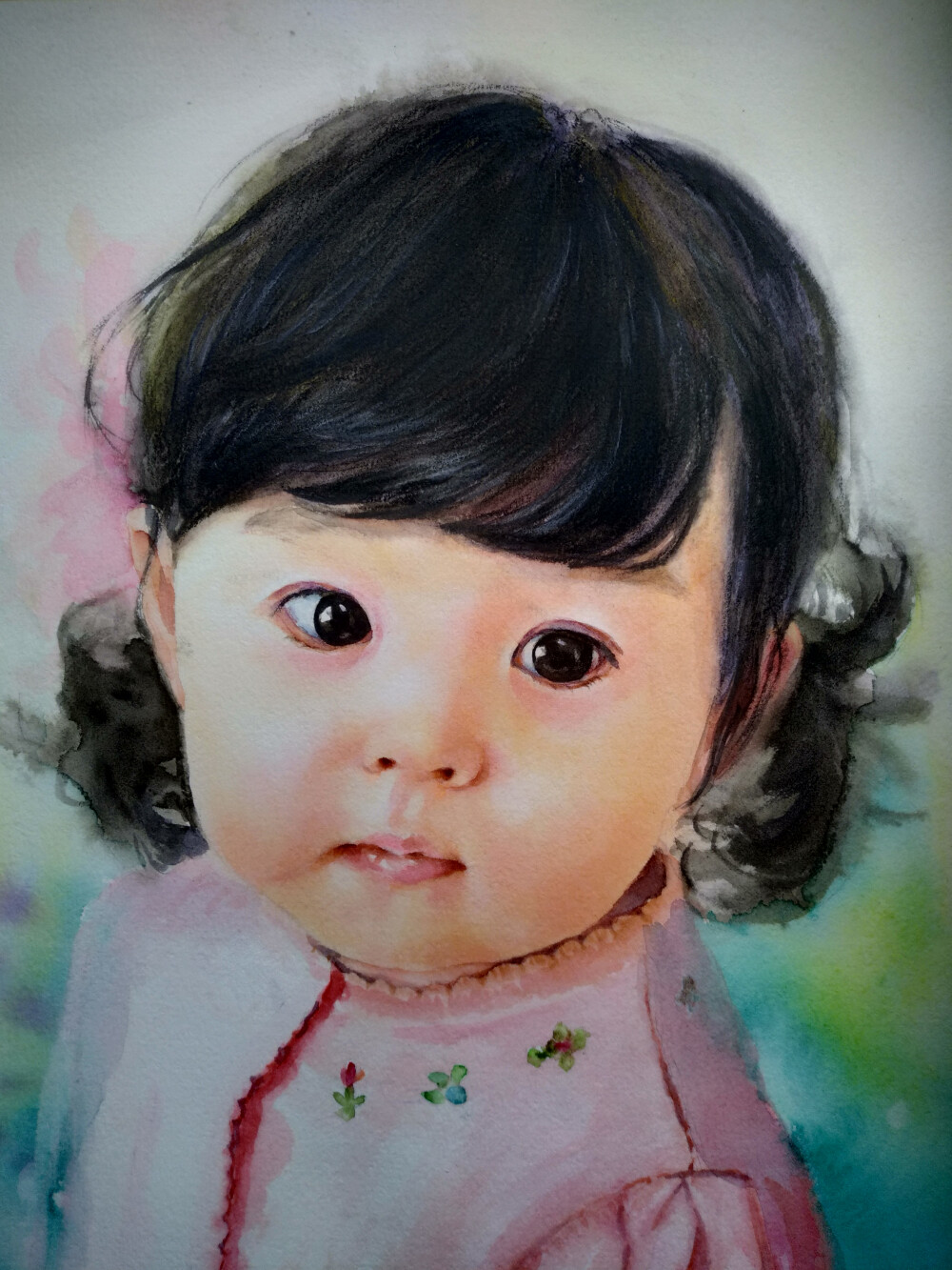水彩人物可爱儿童肖像绘画过程 @囤爱童画师吴晓作品