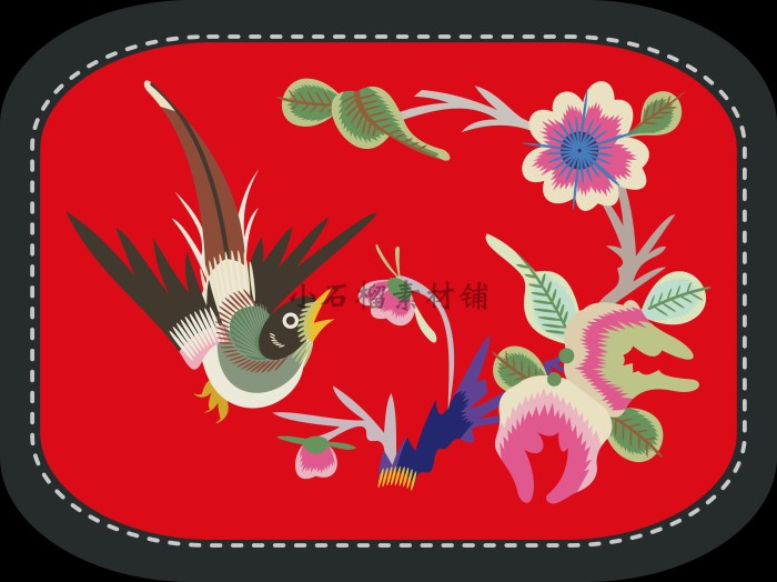 古典中式传统刺绣花鸟绣花刺绣图样装饰图案矢量设计素材ai463