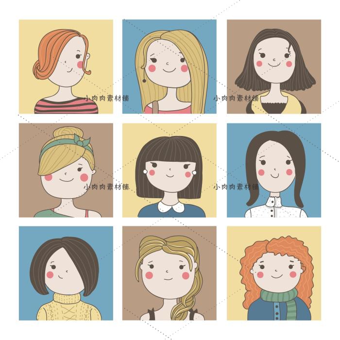 卡通小孩不同职业人物情侣头像形象插画logo标识ai设计素材ai465