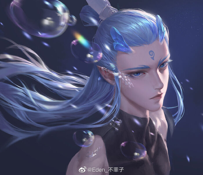 哪吒之魔童降世 敖丙 咸鱼下海捞龙,太美了 画师:eden_不菲子