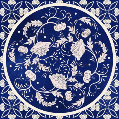 手绘中式和风民族轧染蓝色花纹瓷器底纹图案矢量设计素材ai469