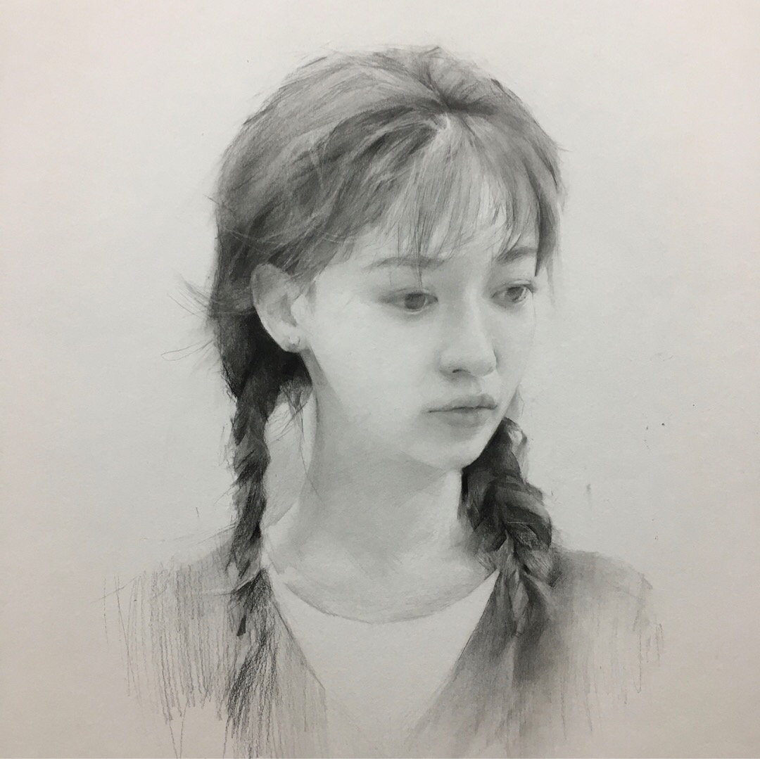 素描侧脸青年女生作品 超清-学习经验分享