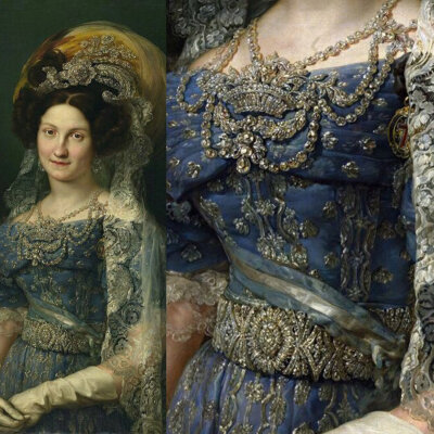 油画中女性服饰珠光宝气的细节