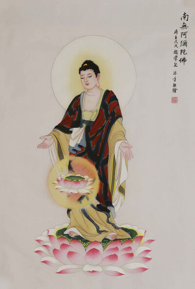 收集   点赞  评论  手绘国画工笔画佛像,佛陀,药师佛,西方三圣,阿