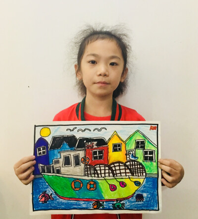 儿童画《美丽的小镇》