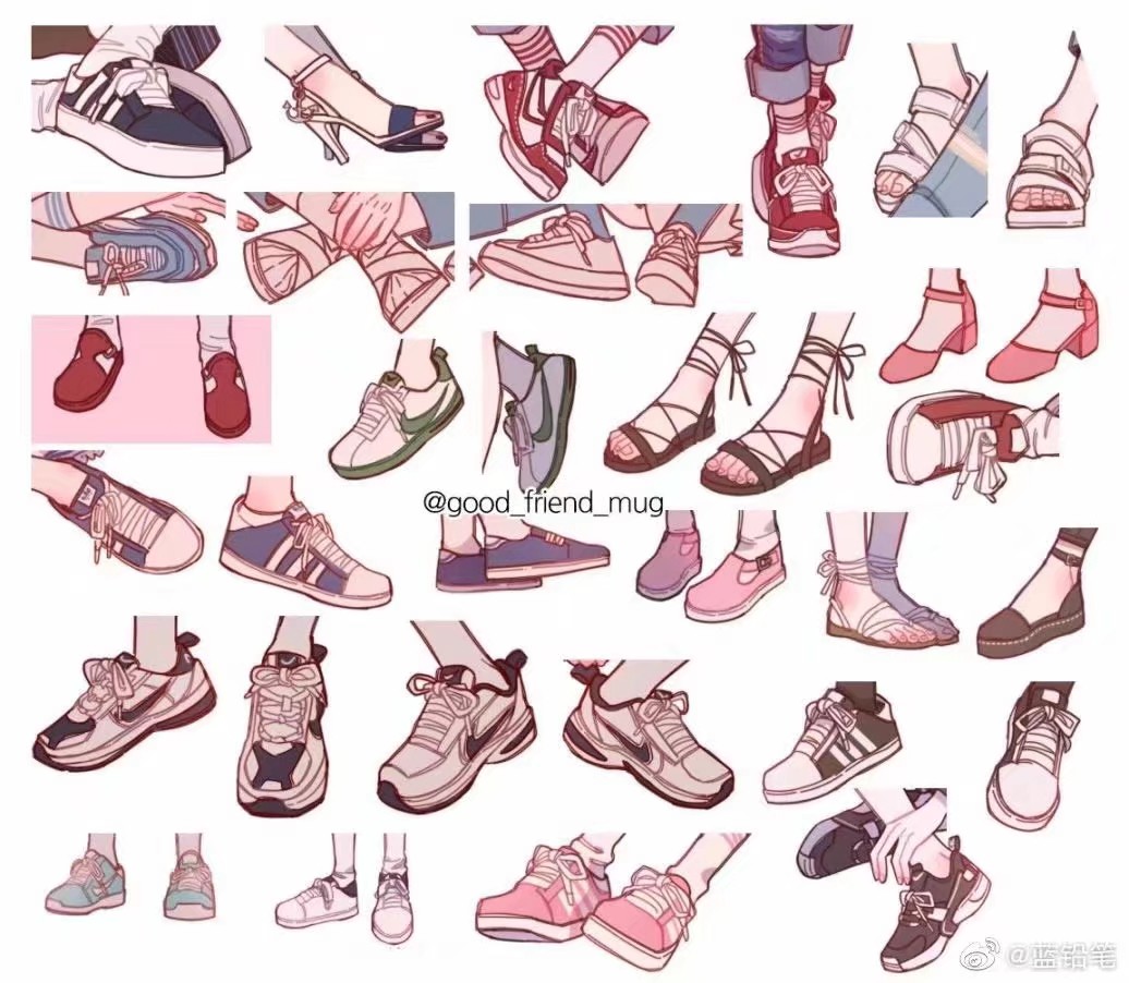绘画素材 各种角度,不同款式的鞋子