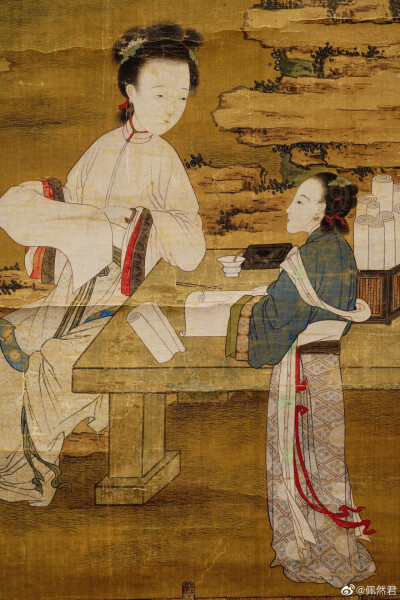 传冷枚仕女图,绢本设色,154x48.5cm.