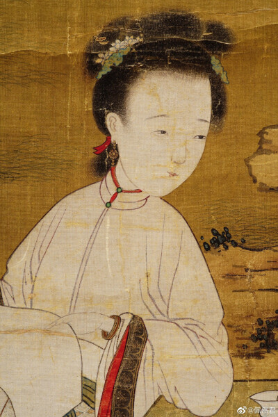 传冷枚仕女图,绢本设色,154x48.5cm.