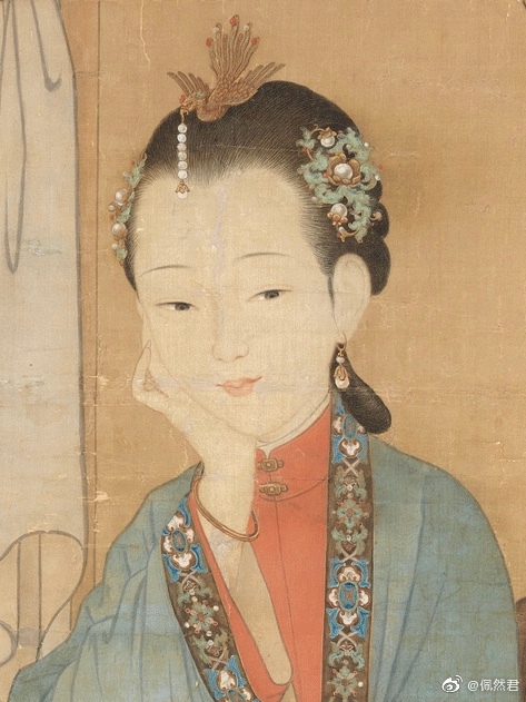 清人画仕女图,绢本设色,176x102cm,美国纳尔逊-阿特金斯艺术博物馆藏.