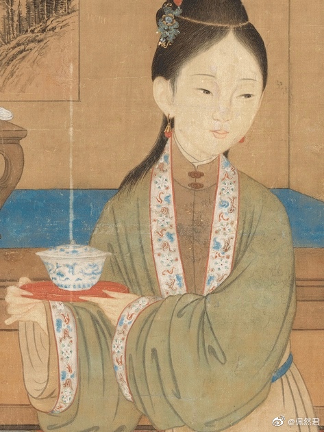 清人画仕女图,绢本设色,176x102cm,美国纳尔逊-阿特金斯艺术博物馆藏.