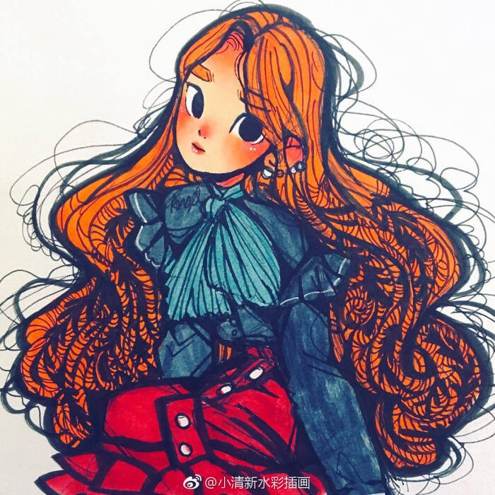 可爱个性少女插画,图片来源:ins:angelmochiii