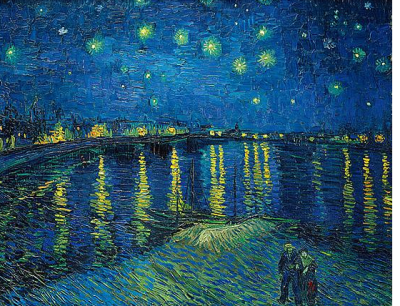 罗纳河上的星空:这幅画是梵高梵高十大名画之一,创作于1888年,是在