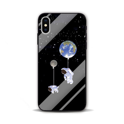 黑色星空插画太空人 iphone11 xr 华为p30 mate30 pro 玻璃手机壳