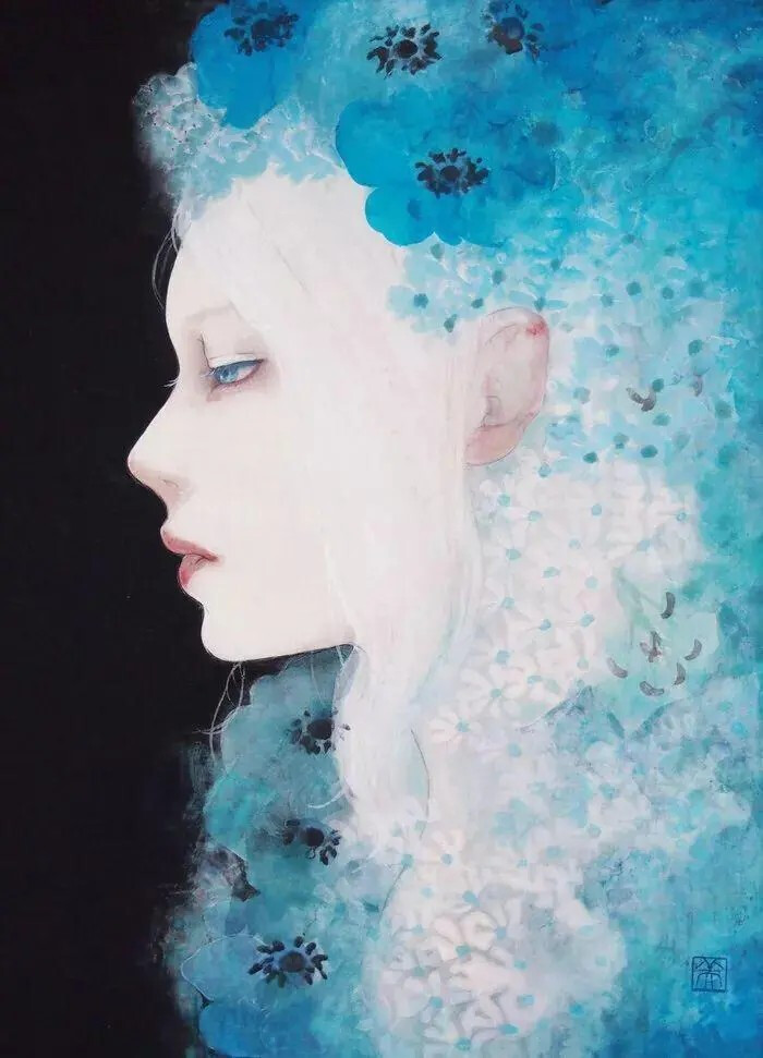 日本画师kuroki mitsuko梦幻水彩女性插画