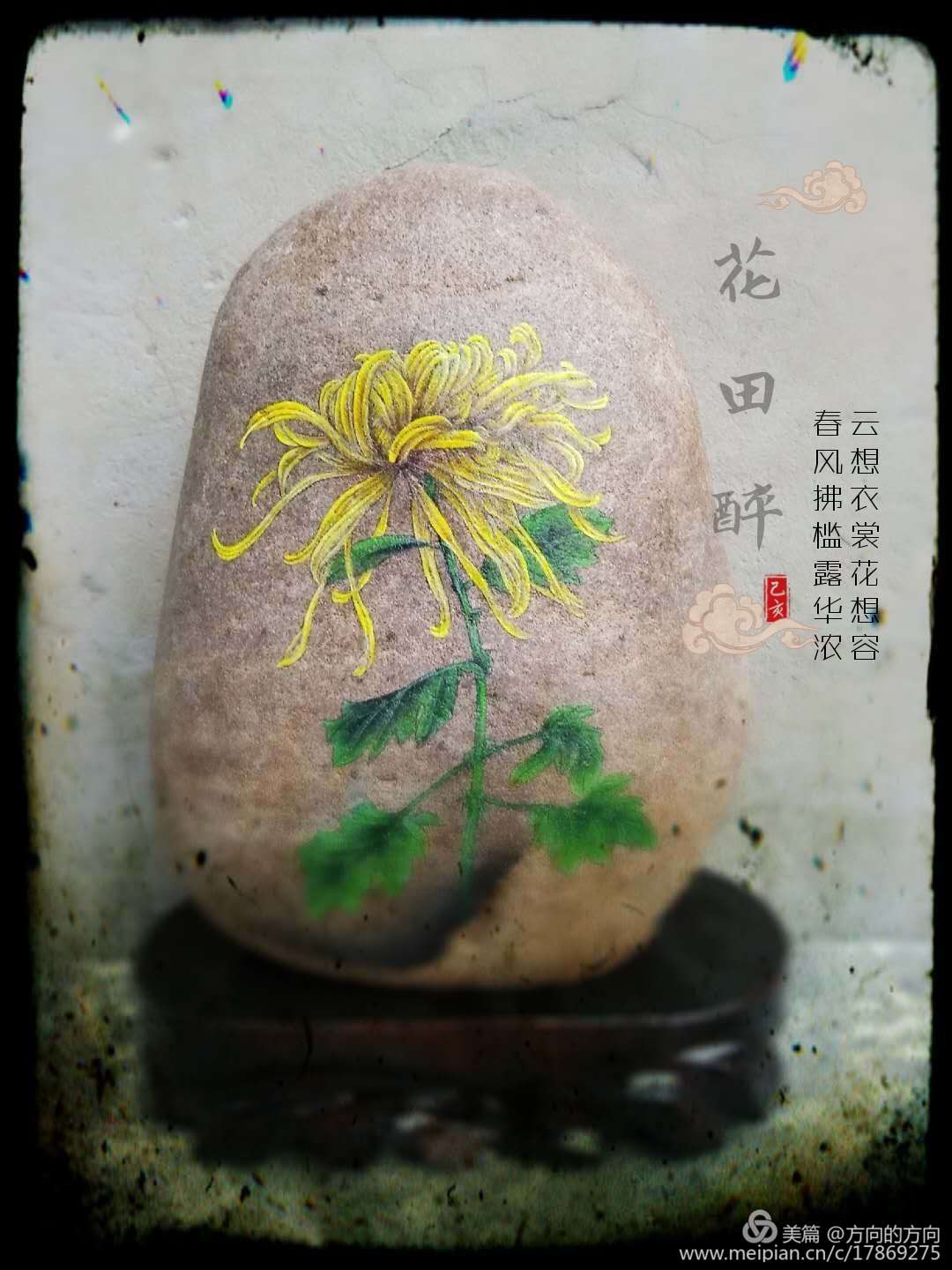 菲菲那些手绘石头画作品 工笔《菊花》