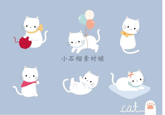 儿童手机壳抱枕墙贴纸装饰插画卡通可爱小猫咪矢量设计素材ai479