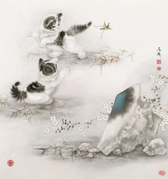 工笔猫咪,每一只猫都生动传神,活泼可爱 ~ 画家米春茂作品