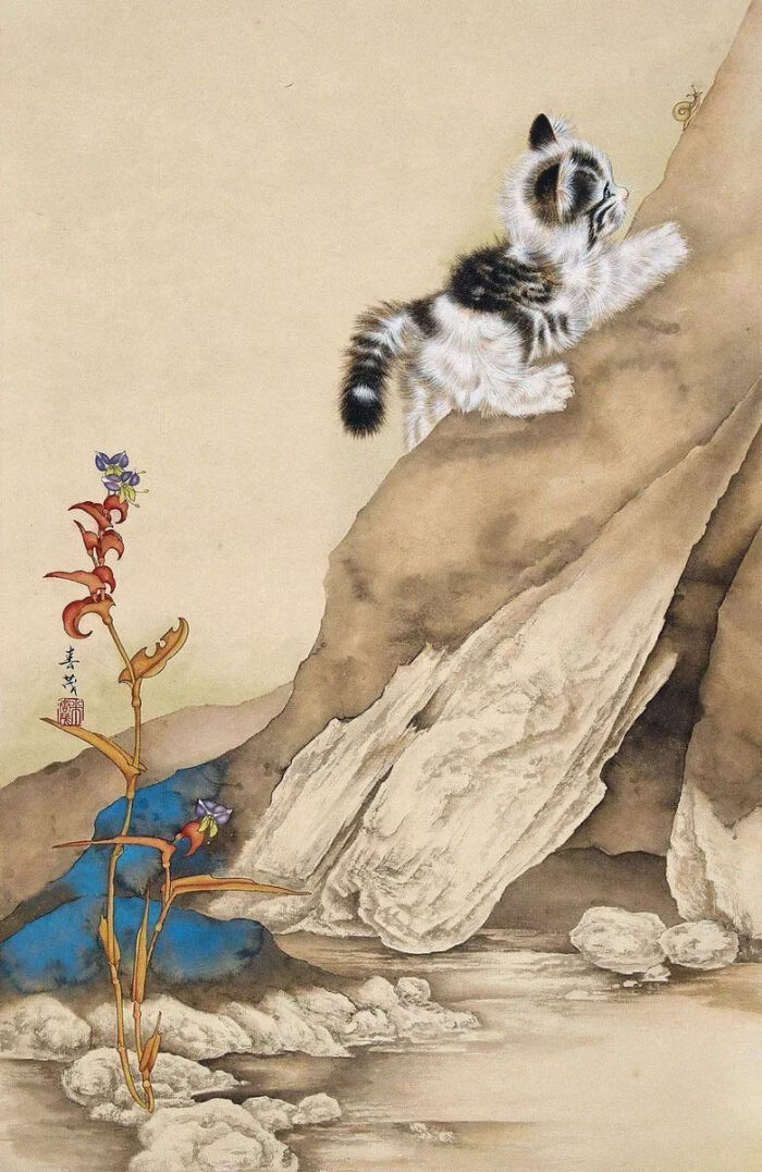 工笔猫咪,每一只猫都生动传神,活泼可爱 画家米春茂作品