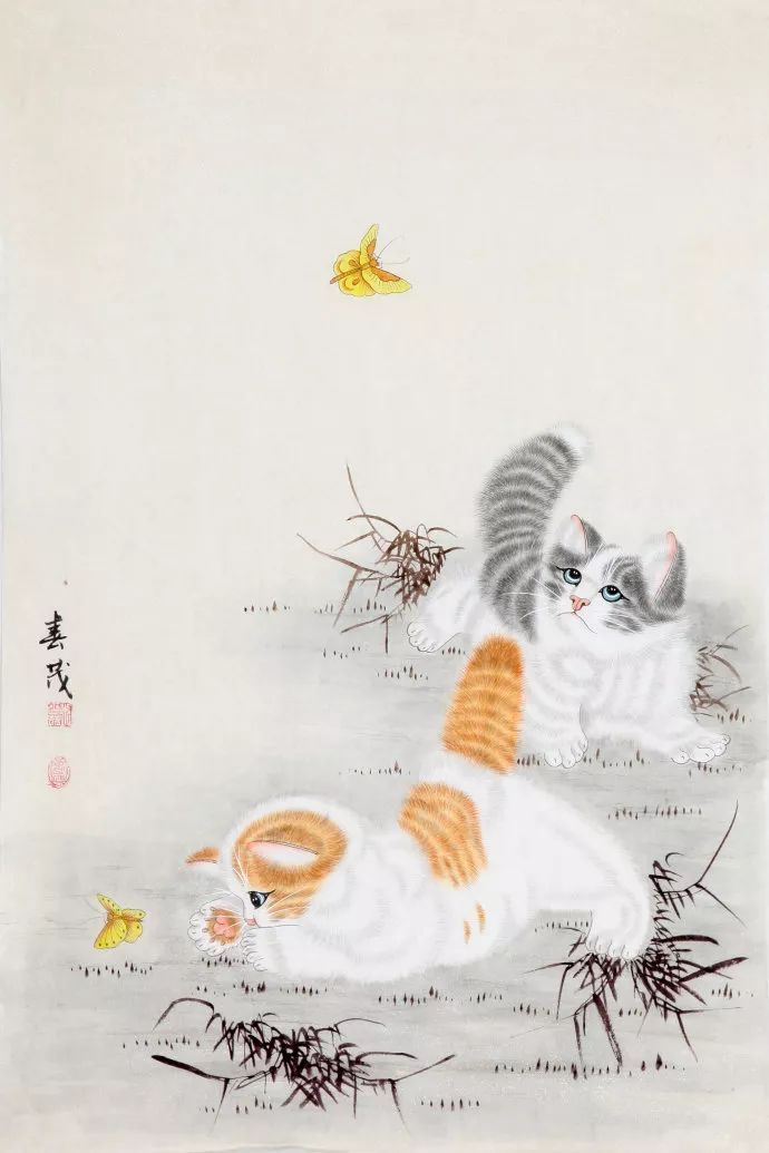 工笔猫咪,每一只猫都生动传神,活泼可爱 ~ 画家米春茂作品