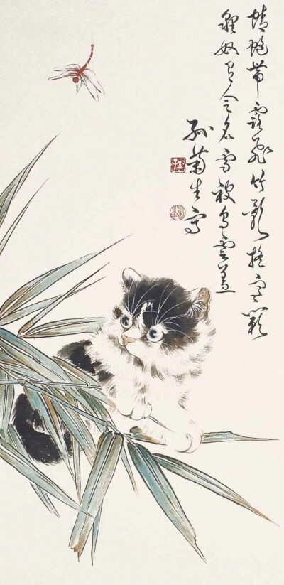 是国内画猫流派中介于工笔画和写意画之间的重要代表人物.