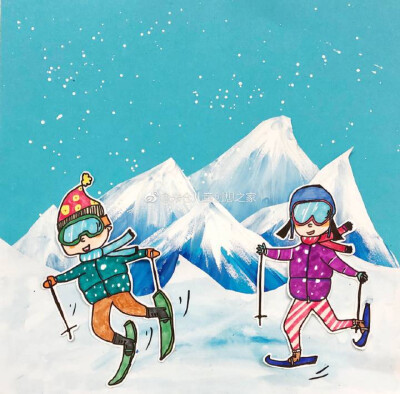 滑雪儿童画