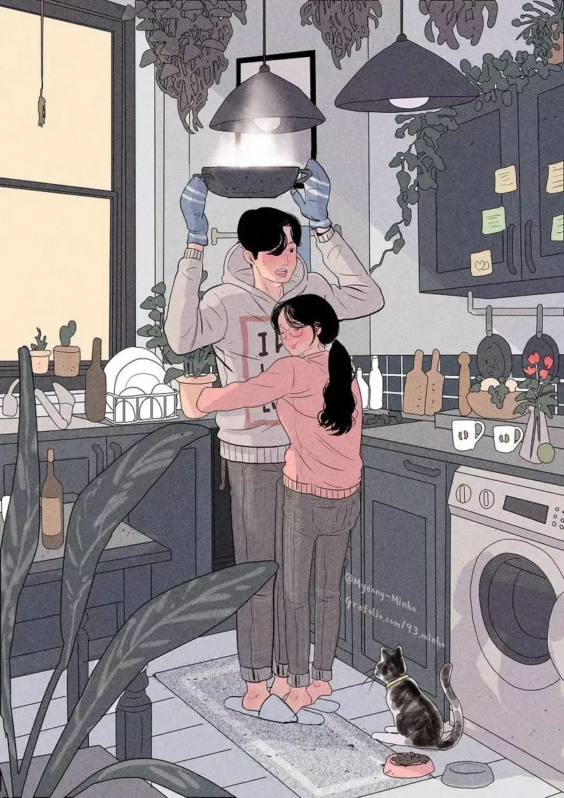 韩国插画师myeong minho 将二人世界绘于纸上,我想最暖的爱情莫过于此