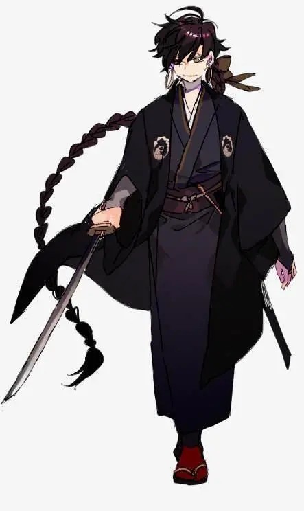 画师笔下的天蝎座是个日本武士的形象,当身着黑纹付羽织手拿武士刀的