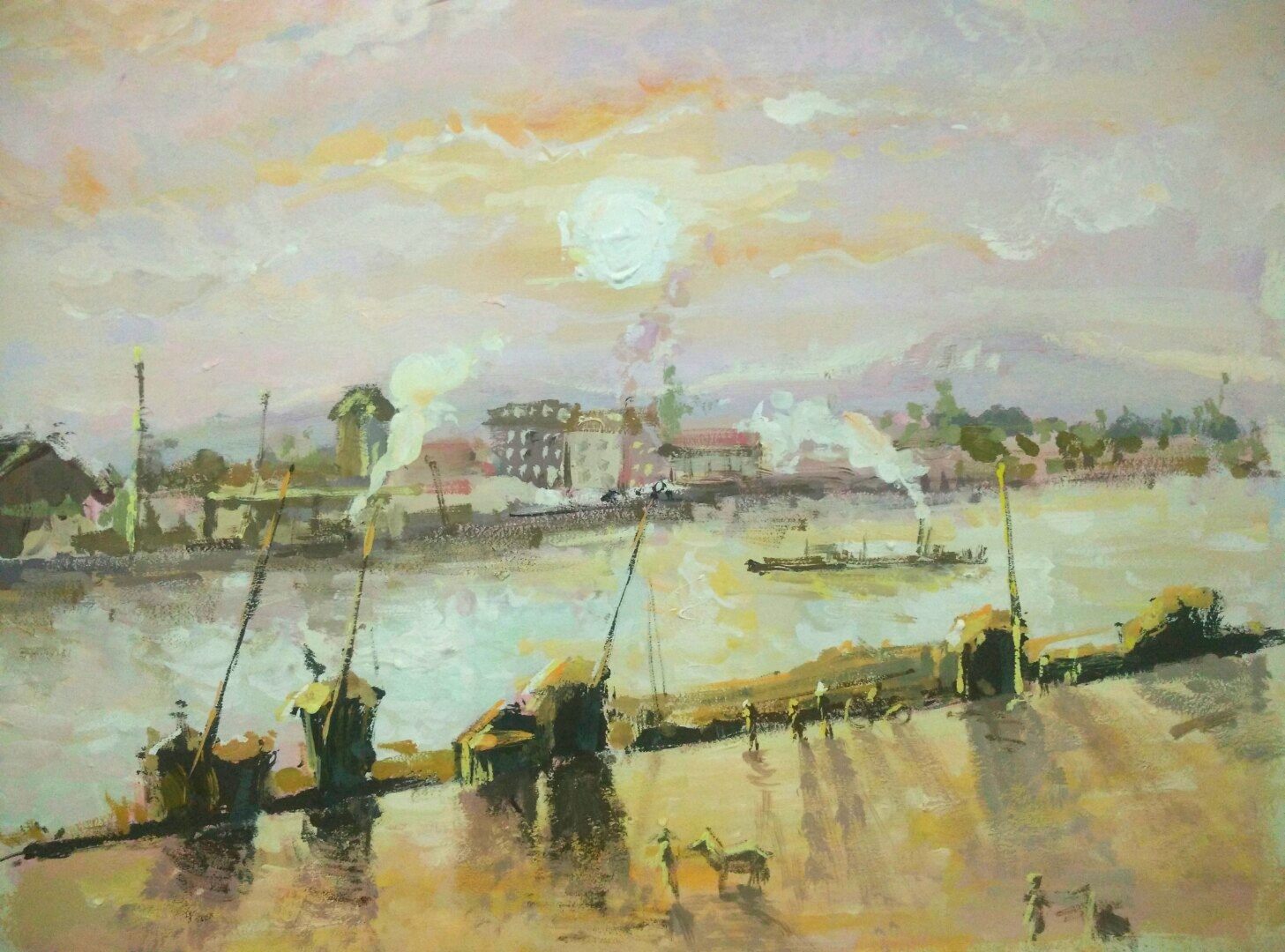 水粉,风景,手绘,写生.高级灰的色彩挺难把控的.