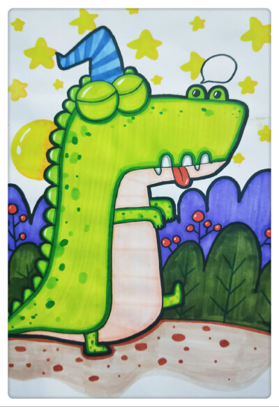 水彩笔儿童画 小恐龙