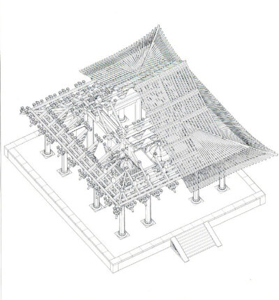 下为其建筑整体回归复原模型,展现了保国寺大殿北宋原貌及各部分形制