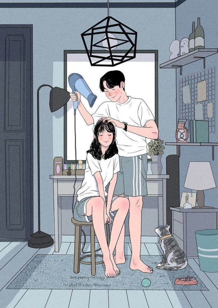 情侣间的甜蜜日常/ 韩国插画师myeong-minho的作品 ——