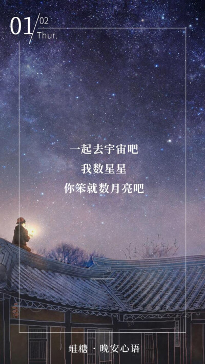 "一起去宇宙吧我数星星你笨就数月亮吧"晚安