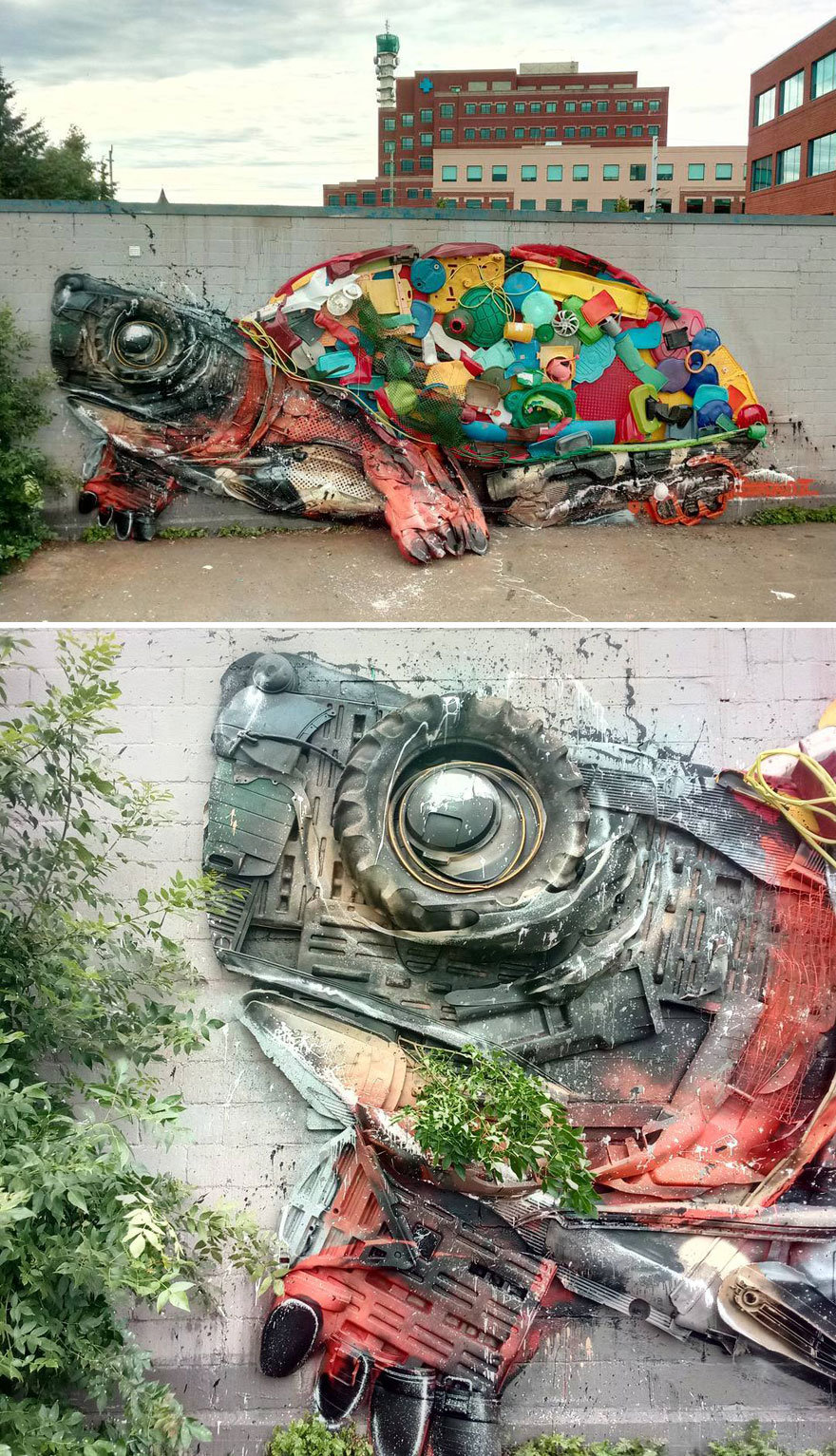 葡萄牙艺术家artur bordalo 的街头涂鸦装置艺术,用废物在造表达保护