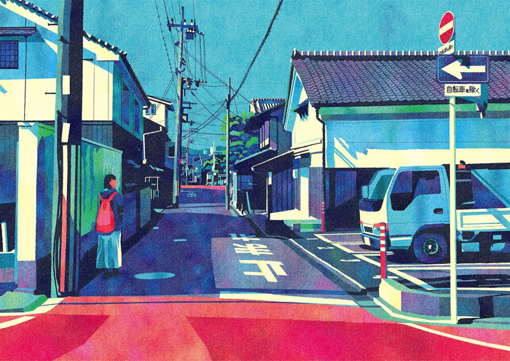 插画师masashi shimakawa 画的日本普通街景