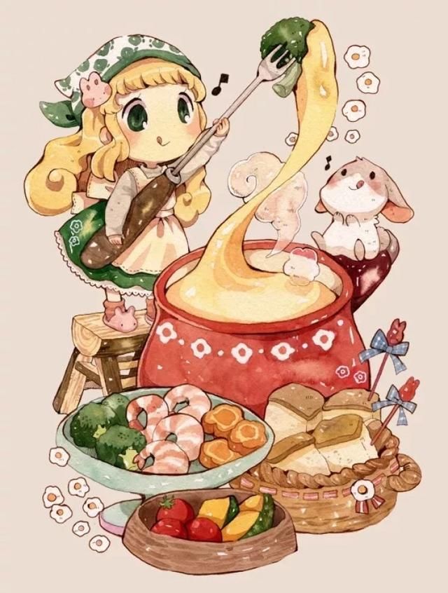 美食萌娃水彩插画画师mokarooru作品