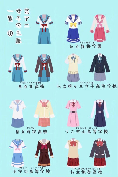 绘画素材·日常 jk日本高中校服图鉴 服装设计素材配色参考